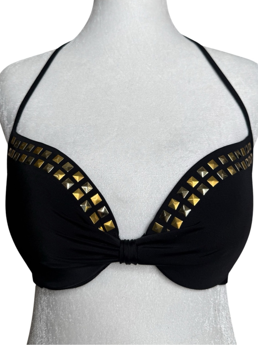 Victoria’s Secret PINK Black Studded Padded Bikini Top Small Indie Sleaze